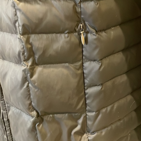 Talbots Black Mid-length Puffer Detachable Faux Fur Hood Checker Accent - Picture 3 of 13